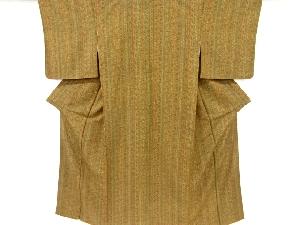 縮緬地縞に花更紗模様小紋着物